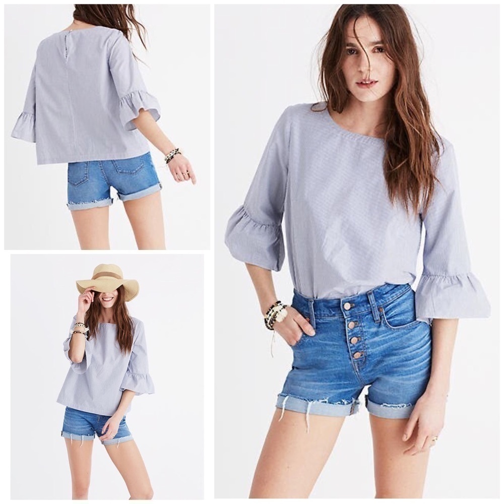 EUC Madewell Striped 3/4 Bell Sleeves Blouse M​​​​​​​